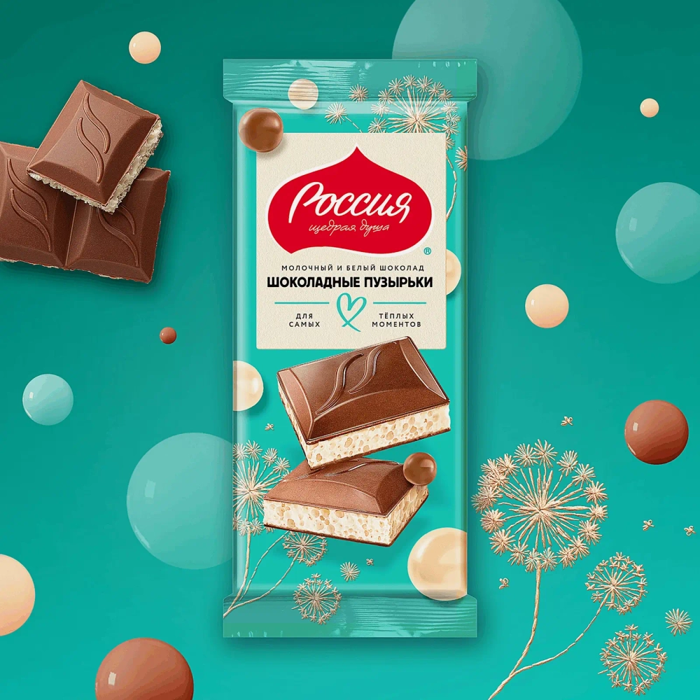 Шоколад молочный и белый пористый Россия щедрая душа 70/75г