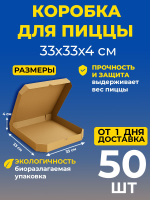 Коробка для пиццы 33x33x4 см прочная упаковка для доставки