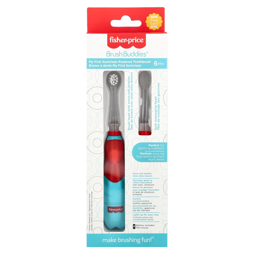 Fisher-Price, BrushBuddies, My First Soniclean, от 6 месяцев, 1 зубная щетка + головка для массажа десен