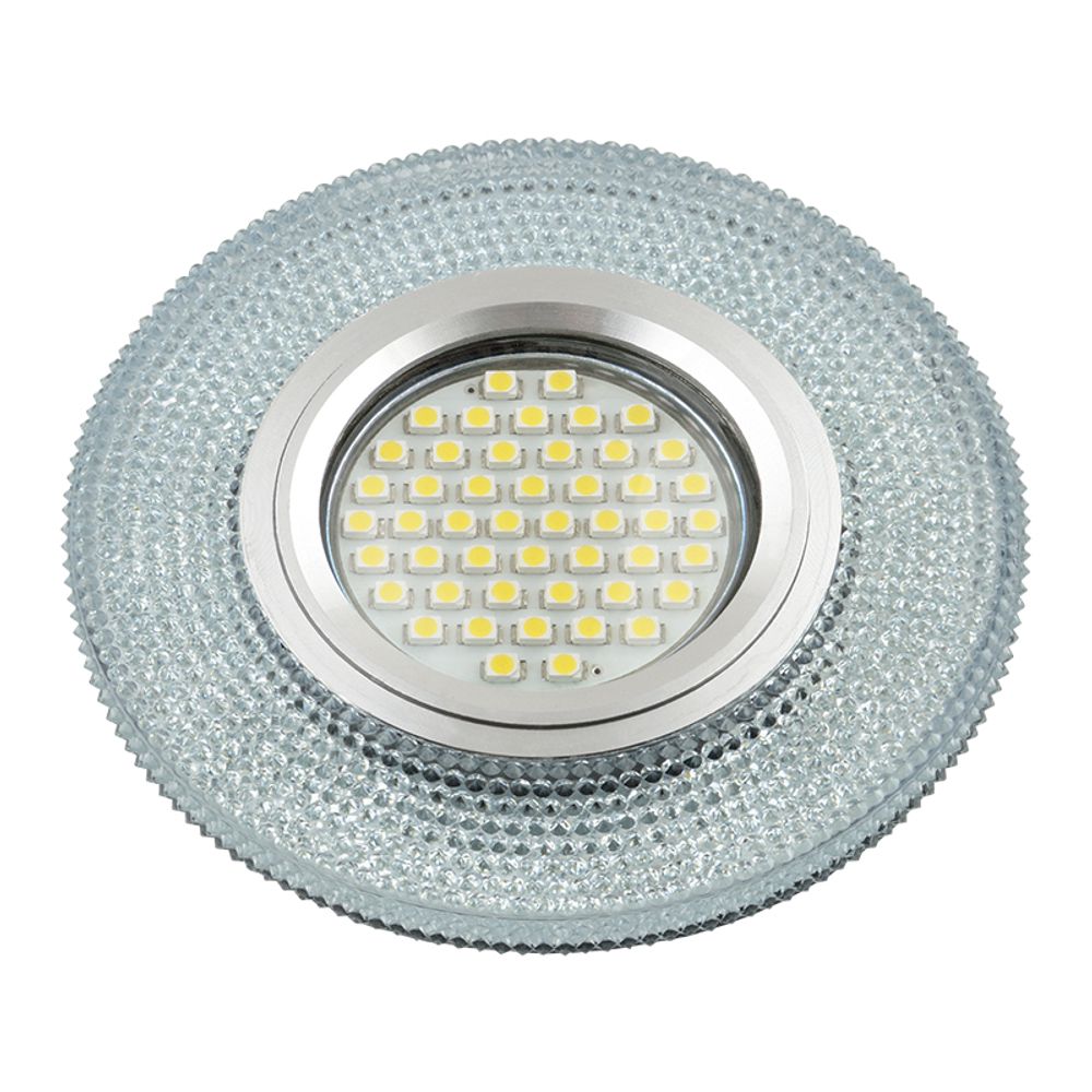 DLS-L142 GU5.3 GLASSY/CLEAR Светильник декоративный встраиваемый, серия Luciole. Без лампы, цоколь GU5.3. Доп. светодиодная подсветка 3Вт. Стекло. Зер