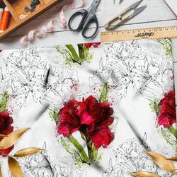 Ткань дюспо пышные красные цветы