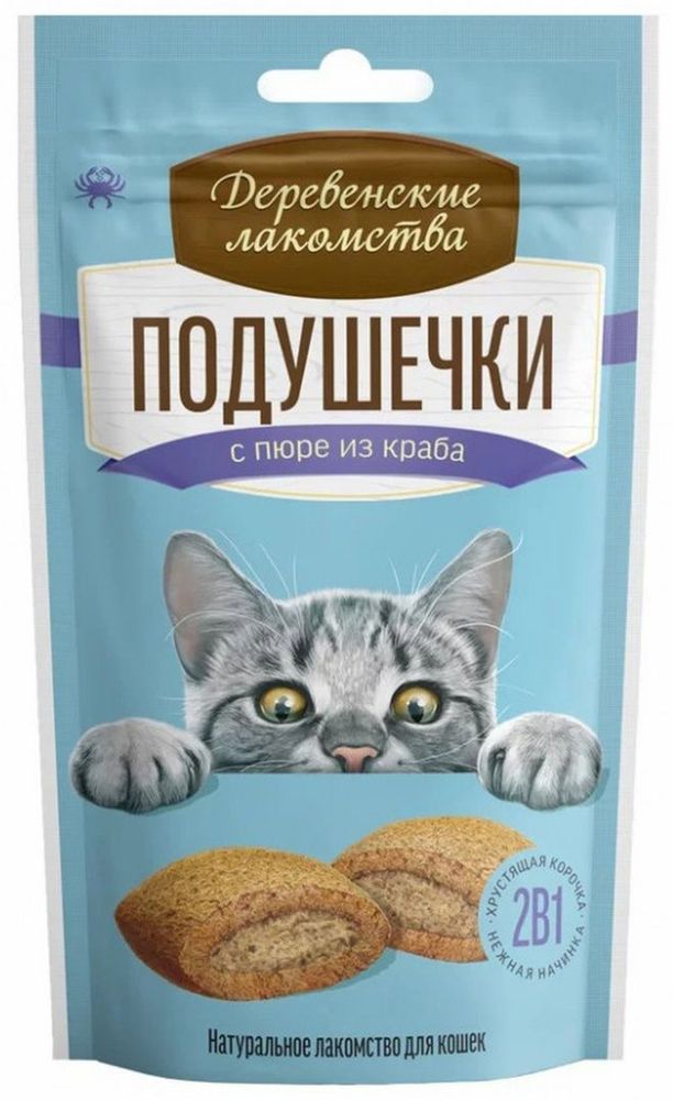 Лакомство для кошек Деревенские лакомства 30г Подушечки с пюре из краба