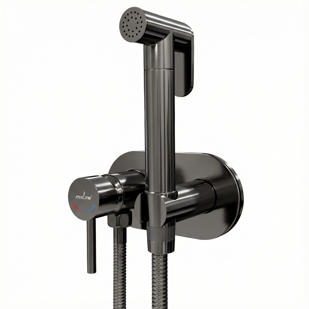 Смеситель с гигиенической лейкой 25k MIXLINE ML31-085GR "Ray" встраиваемый ГРАФИТ