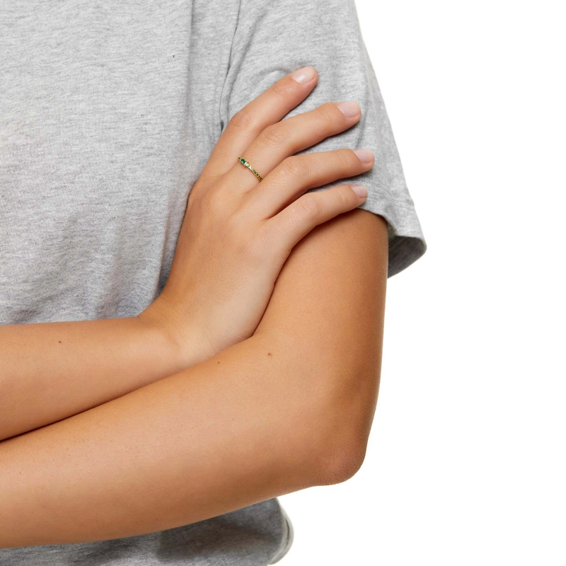 Кольцо Золотой Тонкий Багет – Зеленое