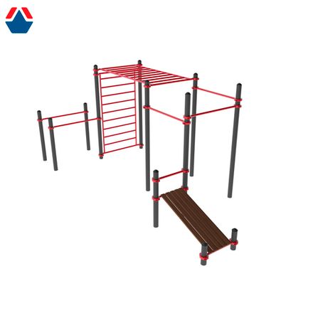 Воркаут комплекс с рукоходом, шведской стенкой, брусьями, скамейкой и турниками К-108