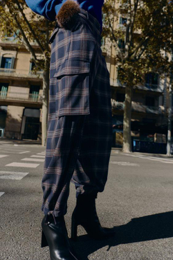 ZARA БРЮКИ КАРГО СВОБОДНОГО КРОЯ В КЛЕТКУ, КРАСНЫЙ/ТЕМНО-СИНИЙ