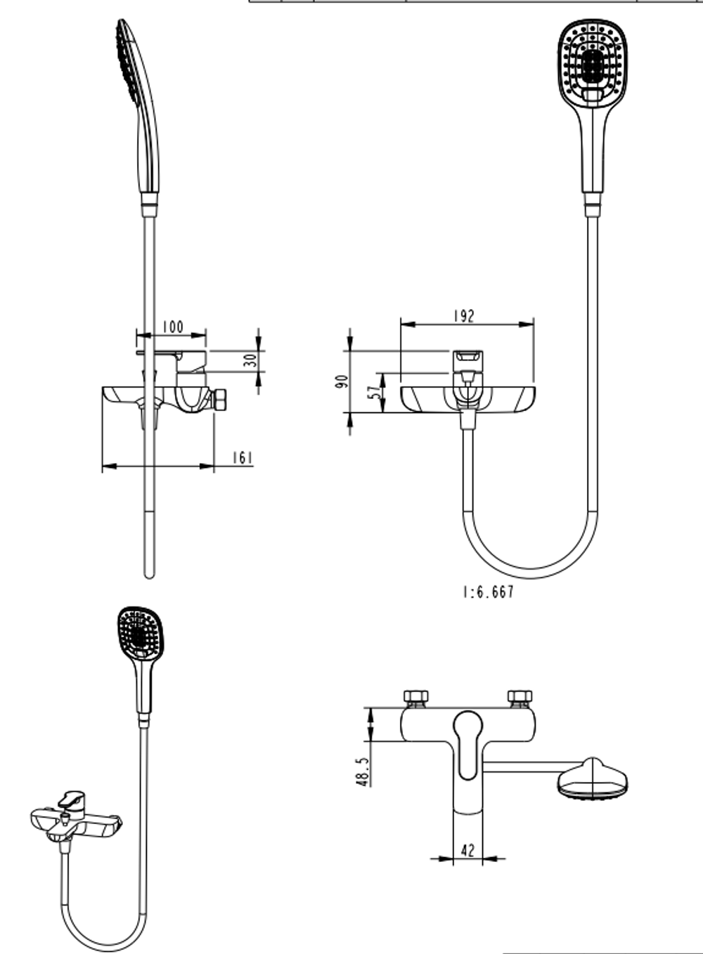 Смеситель для ванны с ручным душем Grocenberg GB8009 Черный матовый