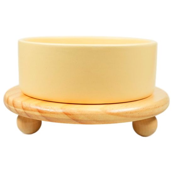 Mr.Kranch Миска "Bamboo" керамическая желтая на бамбуковой подставке, 860мл