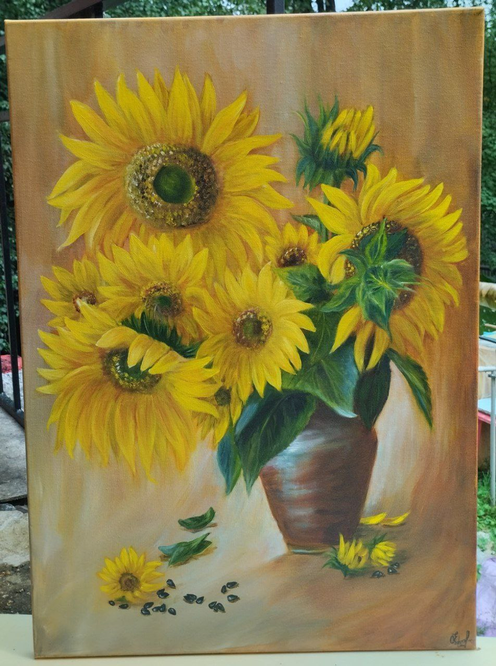 Картина натюрморт «Подсолнухи» | Холст, масло 50х70 см | Художница Ефимова Ольга