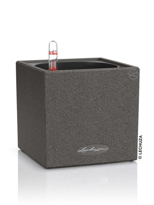 Кашпо Lechuza "Canto Stone Complete grahite black", 14x14xH14 см