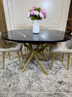 Круглый раздвижной стол "Черный мрамор", и стулья "Бостон" бежевый