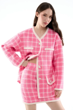 Прямая юбка-мини розовая в клетку