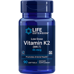 Low-Dose Vitamin K2 Menaquinone-7 (MK-7) 45 mcg 90 softgels Life Extension