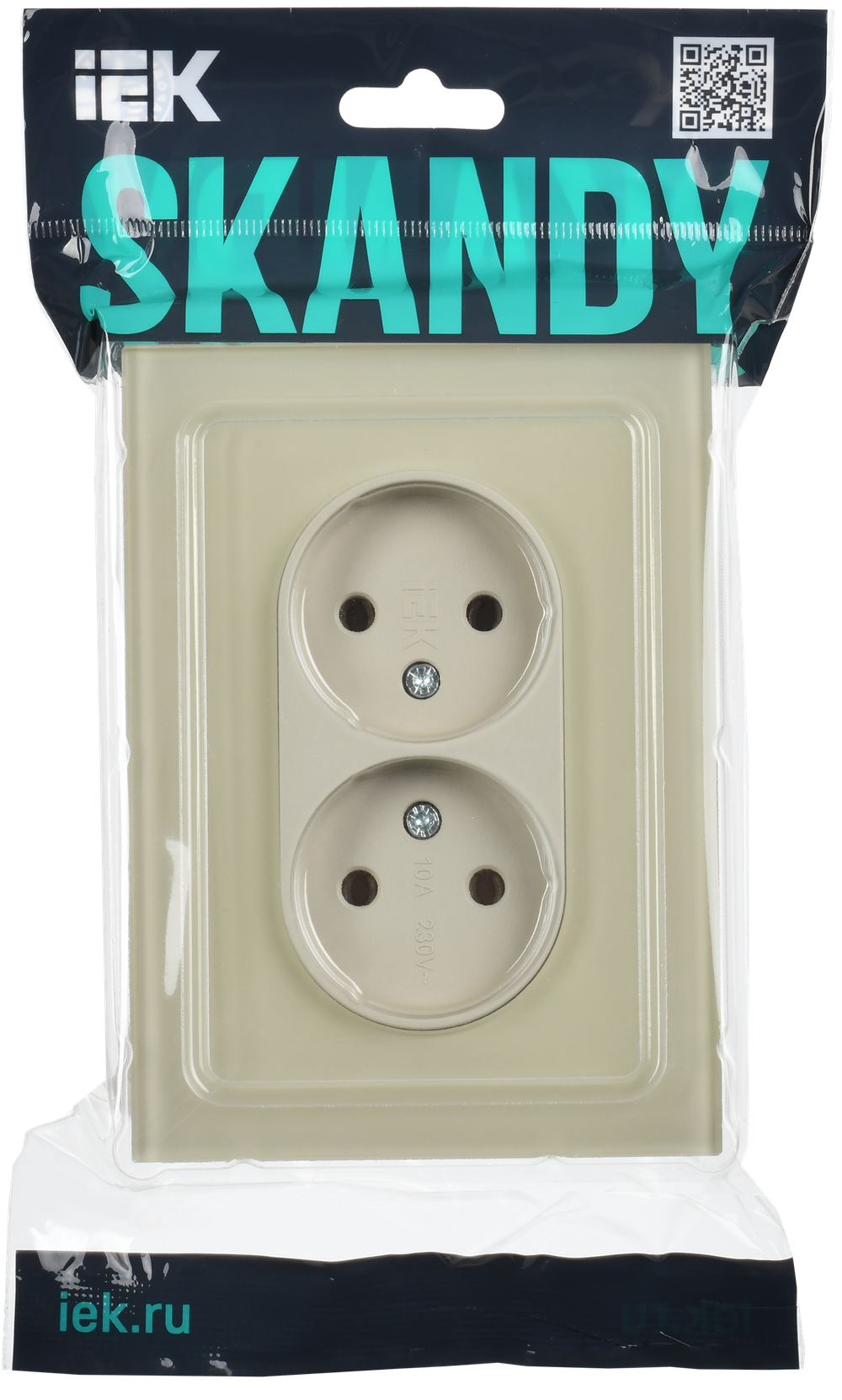 SKANDY Розетка 2-местная без заземления без защитных шторок для плоской вилки 10А SK-R03B стекло бежевый IEK