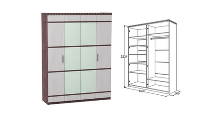 Шкаф 4-х створ. для белья и одежды Ольга-13 ясень анкор темный/ясень анкор светлый
