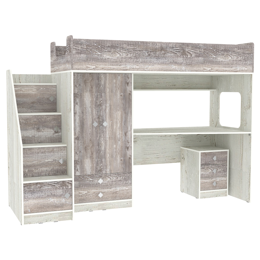 Кровать-чердак КарИВи Л-A606.3 с тумбой 80х190 Винтерберг Бетон