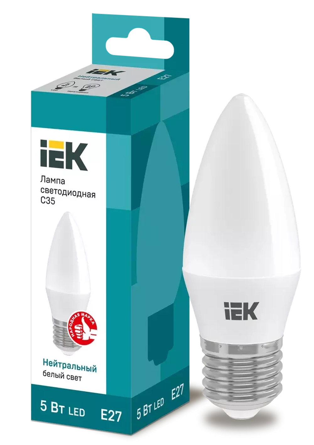 Лампа светодиодная ECO C35 свеча 5Вт 230В 4000К Е27 IEK  LLE-C35-5-230-40-E27