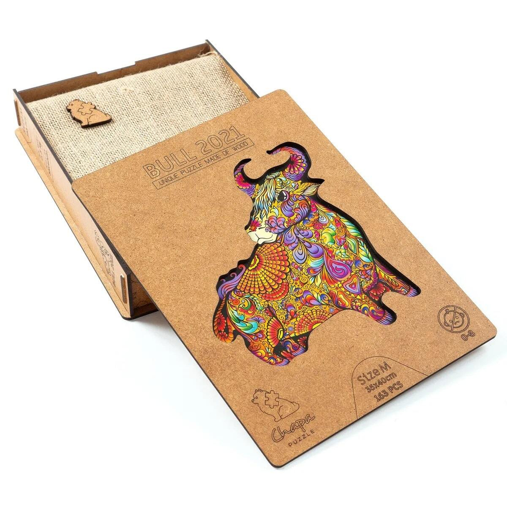 Бык от (XL) Chapa - Деревянный пазл большой. Детали разной формы, уникальные картины которые вы собираете сами