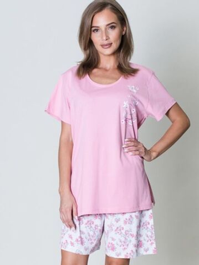 Свободный хлопковый комплект с цветочным принтом на шортах (Размер: XXL) (Цвет: голубой)