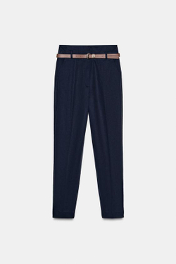 ZARA БРЮКИ С ВЫСОКОЙ ПОСАДКОЙ И РЕМНЕМ, МОРСКОЙ СИНИЙ