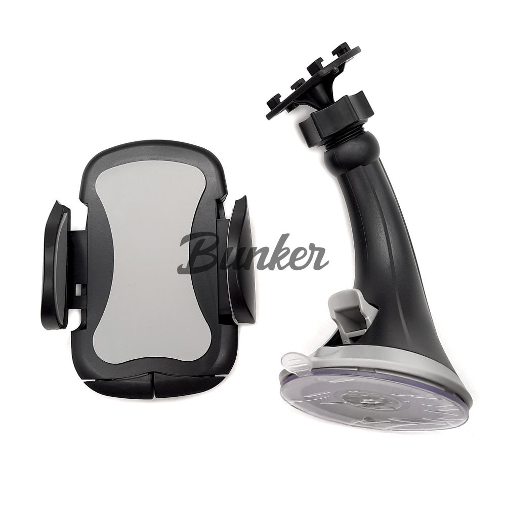 Perfeo-501-2 чёрный+серый Держатель для смартфона/навигатора/ до 6,5"/ на стекло, (компл)