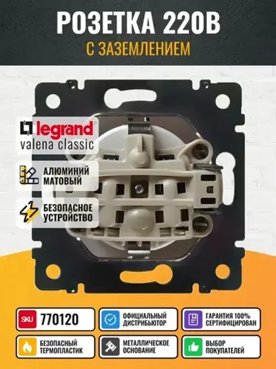 770120 Legrand Valena - Розетка с заземлением - алюминий