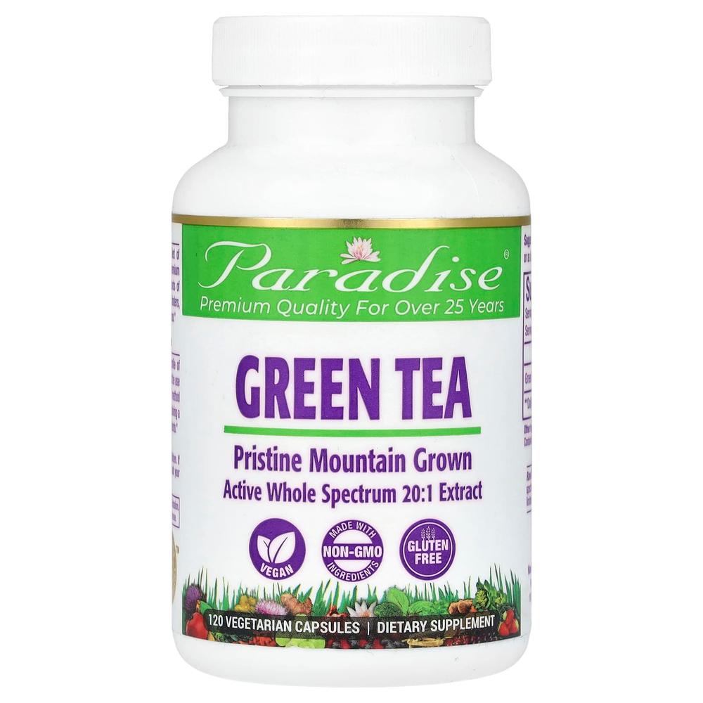 Paradise Herbs, Зеленый чай, 120 вегетарианских капсул (250 мг на капсулу)