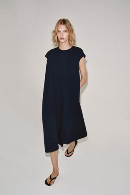 ZARA ПЛАТЬЕ МИДИ ИЗ ПОПЛИНА — ZW COLLECTION, МОРСКОЙ СИНИЙ