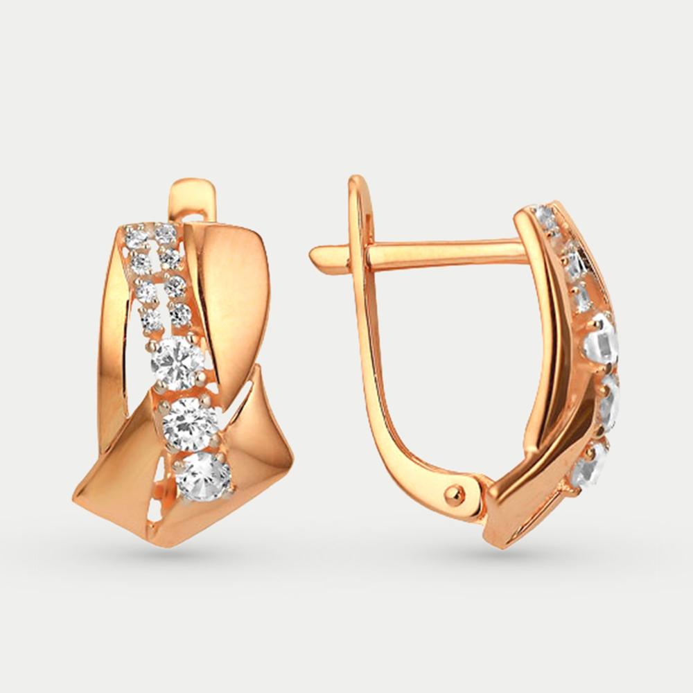 Серьги женские с фианитами из розового золота 585 пробы (арт. 40123800)