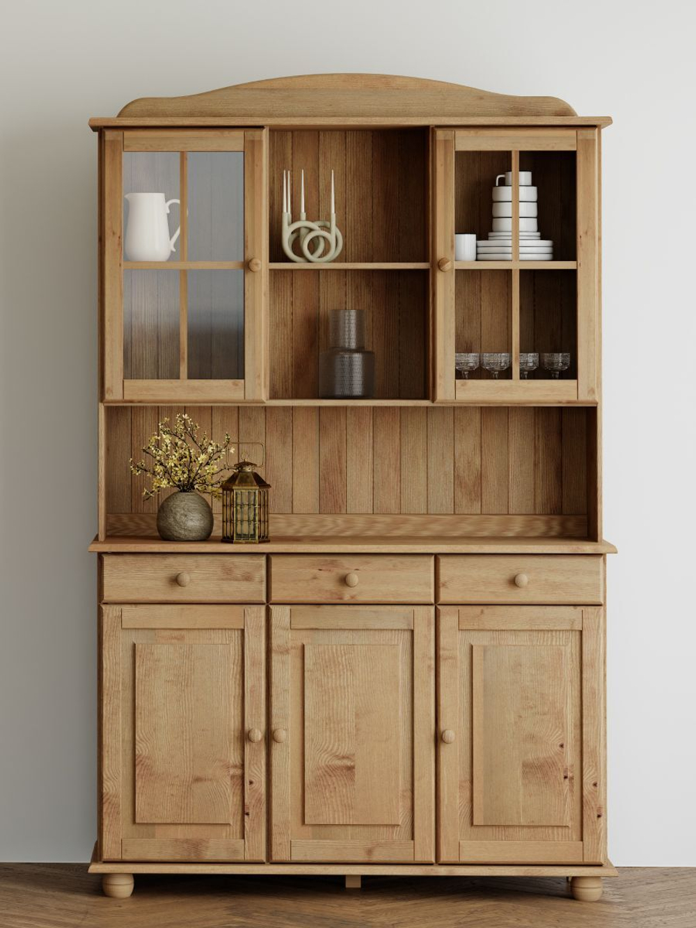 Шкаф навесной Лена двухдверный из сосны (верхняя часть буфета Лена), бейц