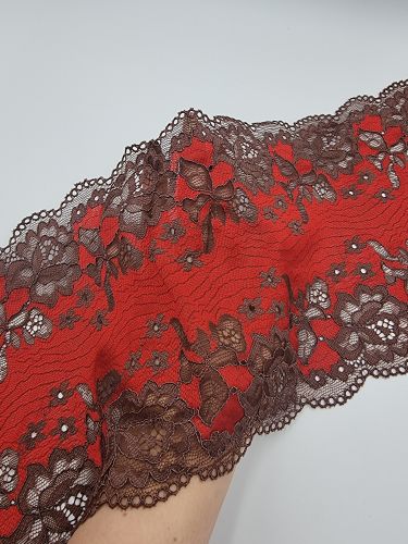 Кружево эластичное красное/коричневое КС125 (18 см)
