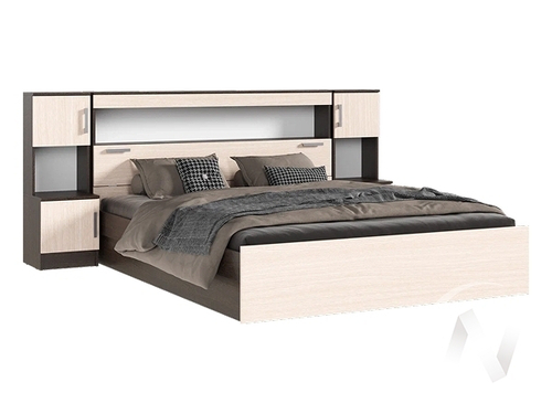 Кровать 1;6м с надстройкой с тумбами Спальня Бася (венге/дуб беленый)