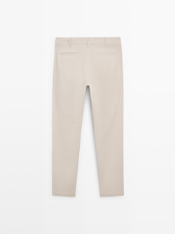 Massimo Dutti Зауженные брюки из смесовой хлопковой ткани, бежевый