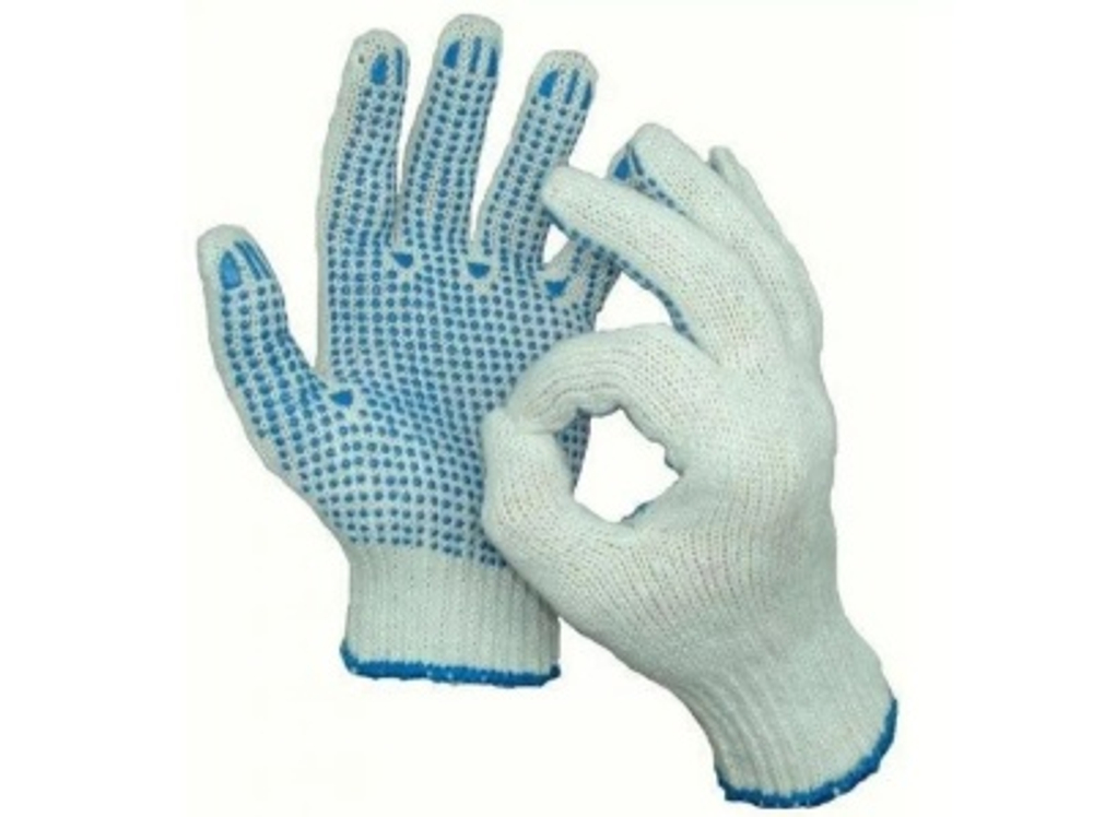 Перчатки х/б 5 нитей ПВХ Точка "ЛЮКС" Белые (10шт/уп)(250шт/меш)