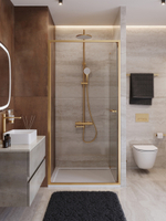 Душевая дверь Cezares LUX-B-FS-1-100-C-BORO, 100х195, профиль брашированное золото, стекло прозрачное