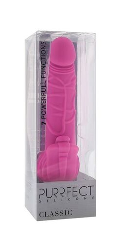 Розовый вибратор с лепестками у основания PURRFECT SILICONE CLASSIC 7INCH PINK - 18 см. (Цвет: розовый)