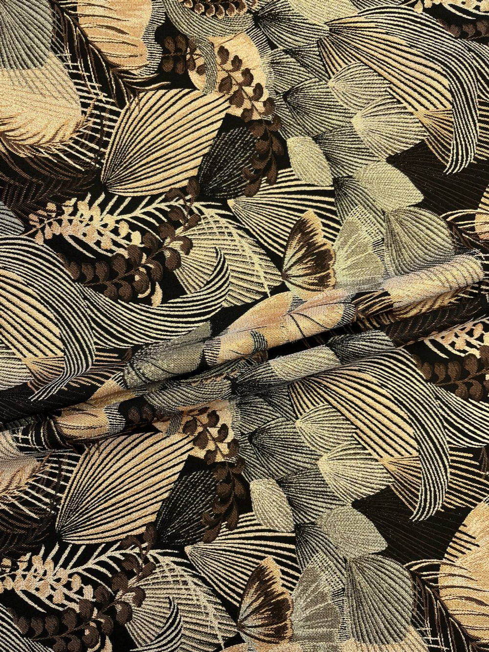 Жаккард хлопок с п/э и люрексом разноцветный с растительным принтом