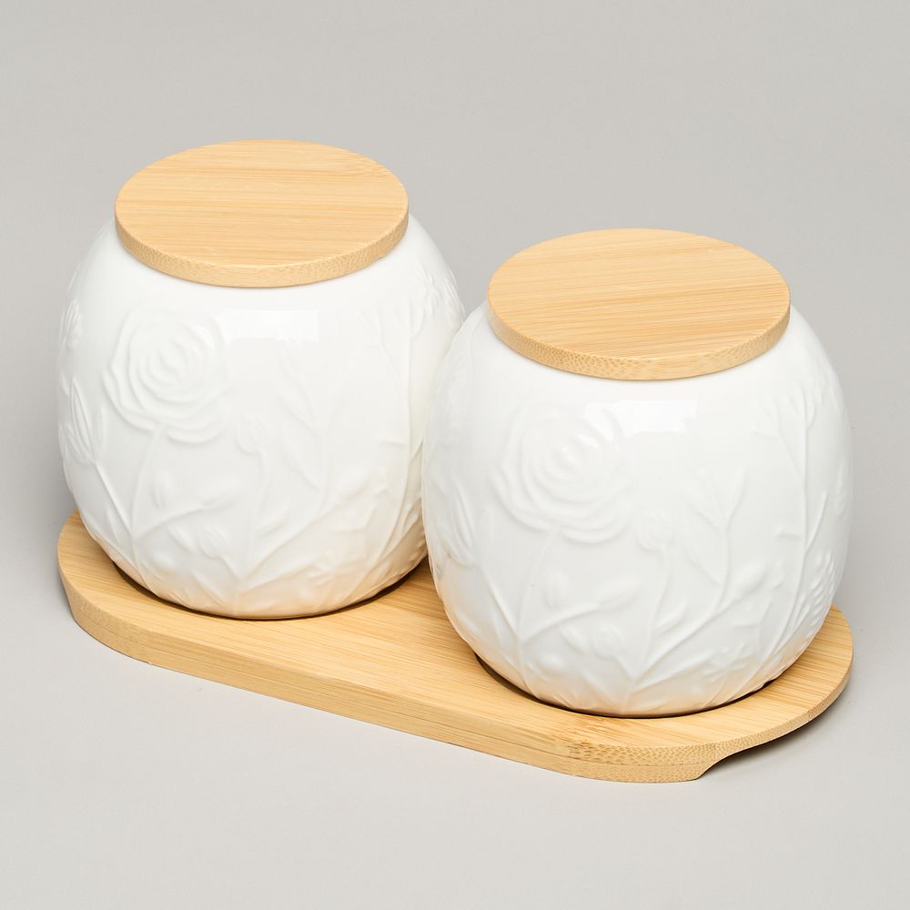 НАБОР БАНОК LEFARD "MEADOW" С ДЕР.КРЫШКОЙ НА ДЕР. ПОДСТАВКЕ 2 ШТ. 19,5*9,5 СМ 400 МЛ