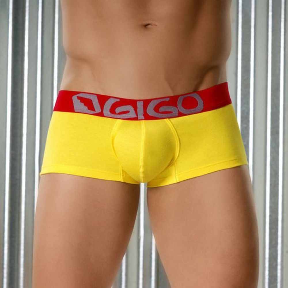 Мужские трусы хипсы желтые с красной резинкой Gigo Traditional