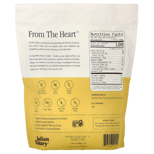 Julian Bakery, протеиновый порошок яичного белка, ваниль, 870 г (1,92 фунта)