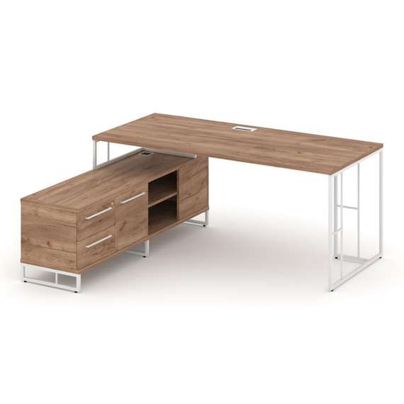 Rift Direct Стол руководителя на опорной тумбой RF.SRT-25 (L) Дуб Табак/Металл Белый/Белый Ручки 178