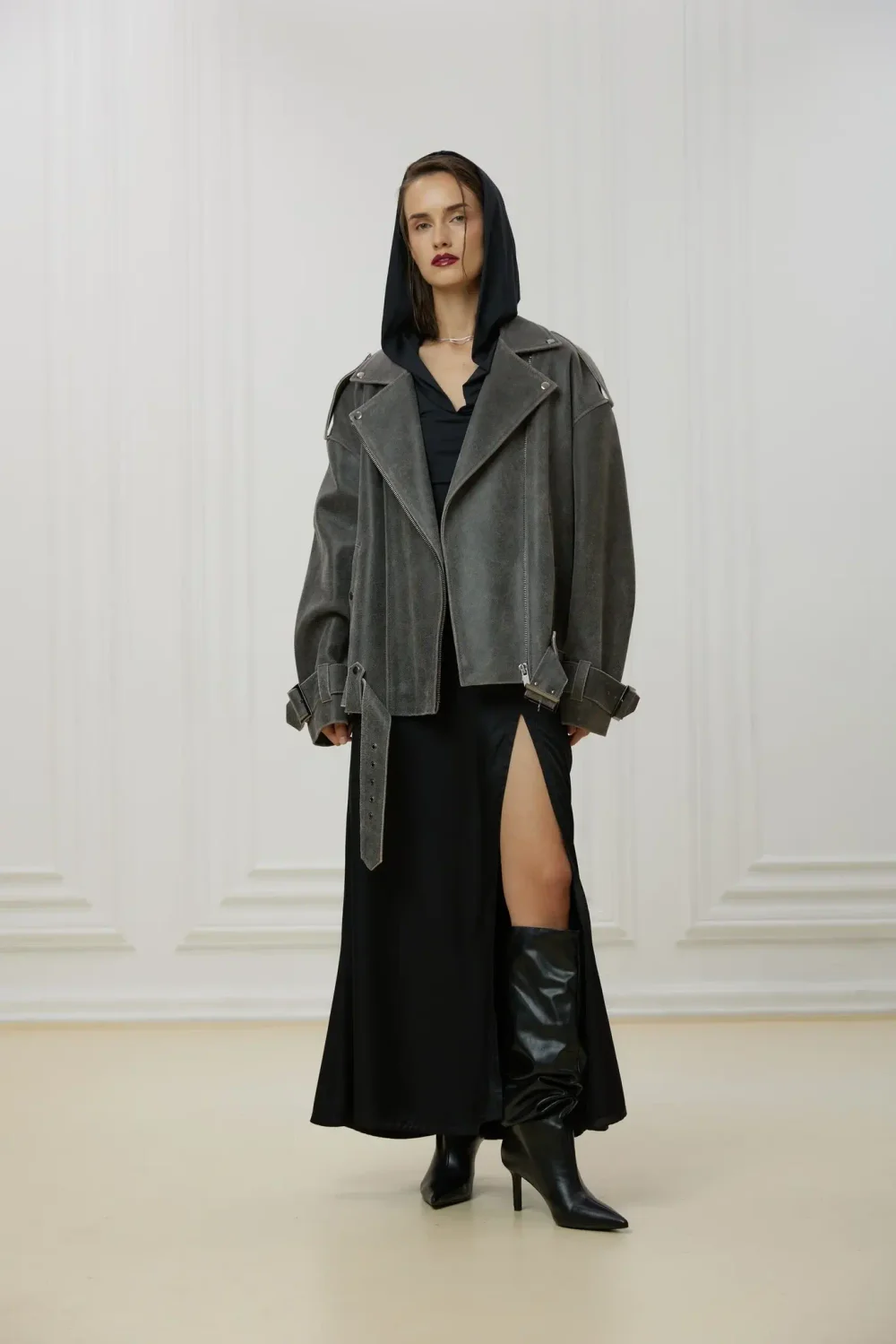 Косуха Oversize Vintage с ремешками, Серый