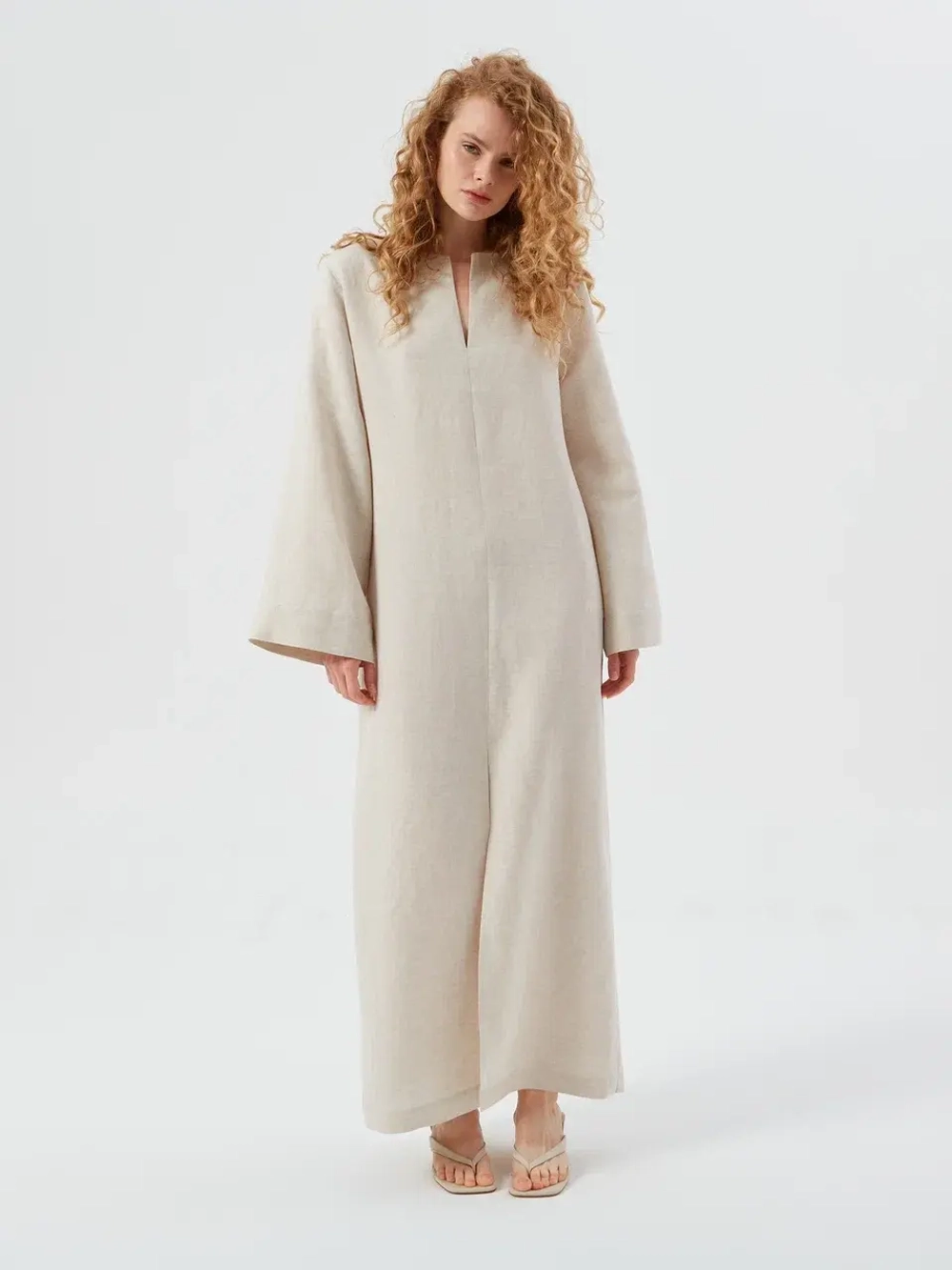 Платье льняное бежевое