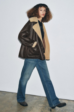 ZARA КУРТКА-ДУБЛЕНКА — ZW COLLECTION, КОРИЧНЕВЫЙ/ЭКРЮ