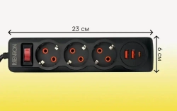 Сетевой фильтр с предохранителем и заземлением, 6 розетки + 5 USB / 1 TYPE-C быстрая зарядка 20 W, кабель 2м