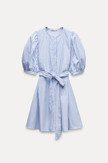 ZARA ПЛАТЬЕ ИЗ ПОПЛИНА В ПОЛОСКУ — ZW COLLECTION, СИНИЙ/БЕЛЫЙ