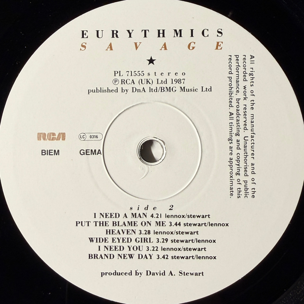 Eurythmics - Savage (Германия 1987г.)