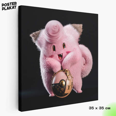 Картина для интерьера Клефэйри на холсте, персонаж вселенной Pokemon, холст с печатью на подрамнике, на стену в детскую комнату, Постер Плакат