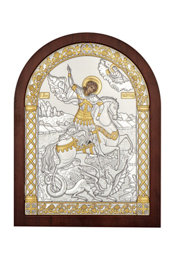 Георгий Победоносец, икона арочная, красное дерево, 86х112