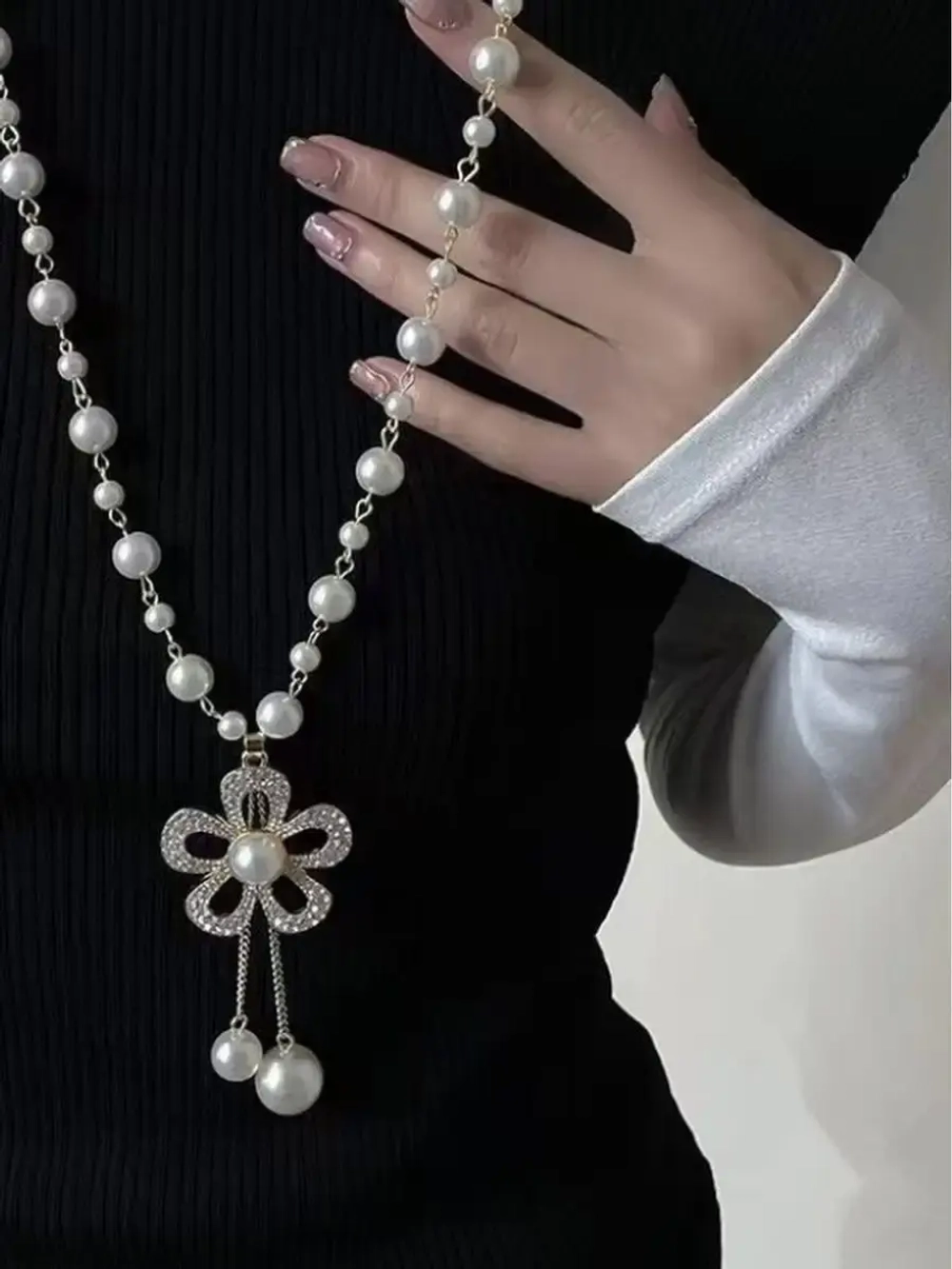 Длинное ожерелье с искусственным жемчугом бусы с подвеской